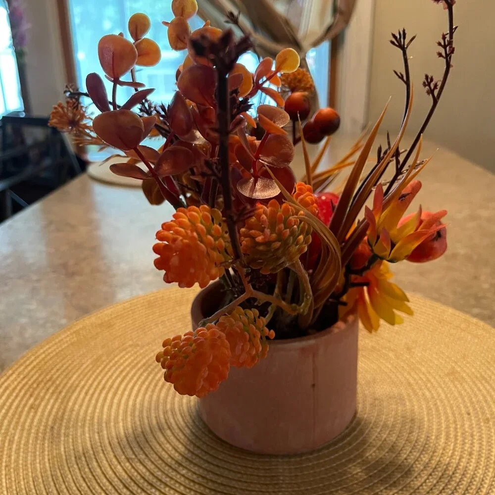 Autumn Tabletop Faux Floral Decor — Neutral Planter